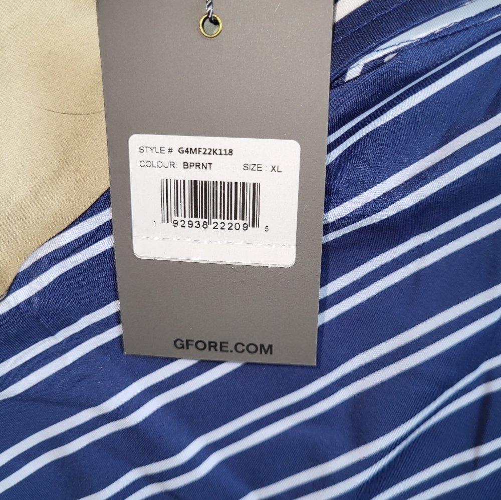 G/FORE Offset Blue and White Striped Men's Polo Shirt Size XL NWT - Picture 5 of 7